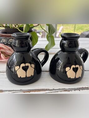 Vintage Hermitage Pottery Candle Holders Black Sandstone (set of 2)